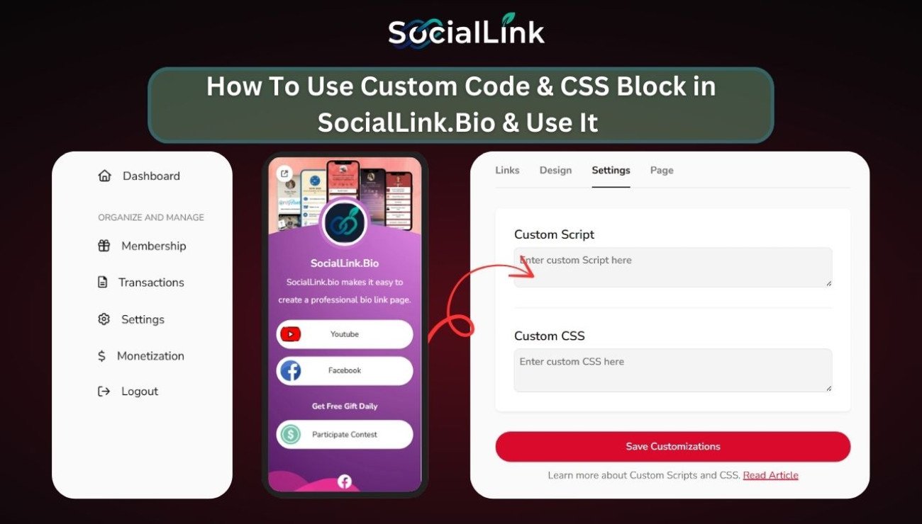 How To Use Custom Code Block in SocialLink.Bio?